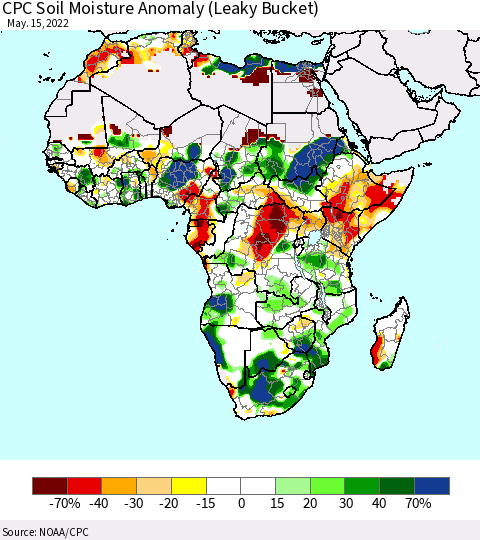 Africa CPC Soil Moisture Anomaly (Leaky Bucket) Thematic Map For 5/11/2022 - 5/15/2022
