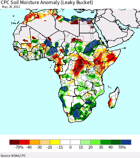 Africa CPC Soil Moisture Anomaly (Leaky Bucket) Thematic Map For 5/16/2022 - 5/20/2022