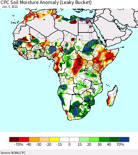 Africa CPC Soil Moisture Anomaly (Leaky Bucket) Thematic Map For 6/1/2022 - 6/5/2022