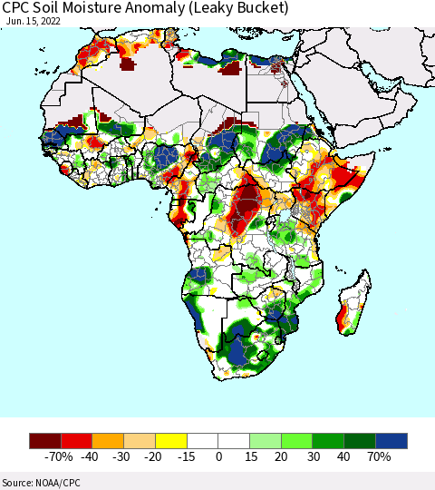 Africa CPC Soil Moisture Anomaly (Leaky Bucket) Thematic Map For 6/11/2022 - 6/15/2022