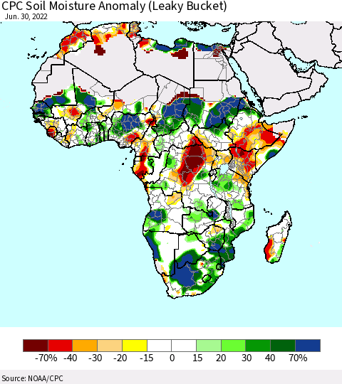 Africa CPC Soil Moisture Anomaly (Leaky Bucket) Thematic Map For 6/26/2022 - 6/30/2022