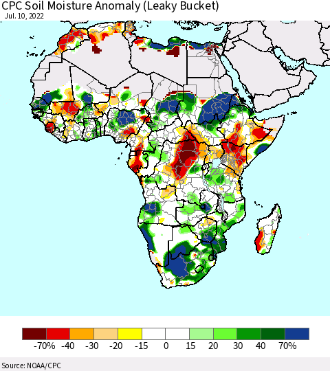 Africa CPC Soil Moisture Anomaly (Leaky Bucket) Thematic Map For 7/6/2022 - 7/10/2022