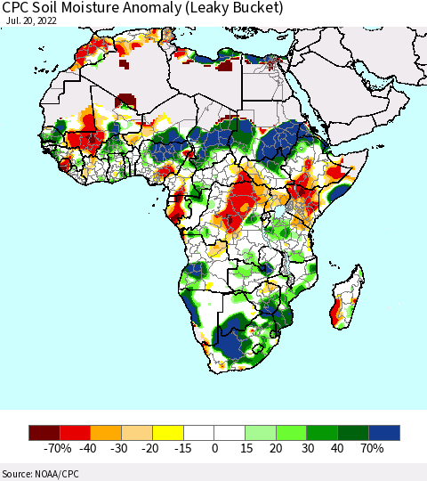 Africa CPC Soil Moisture Anomaly (Leaky Bucket) Thematic Map For 7/16/2022 - 7/20/2022