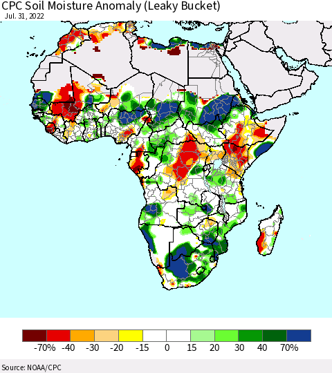 Africa CPC Soil Moisture Anomaly (Leaky Bucket) Thematic Map For 7/26/2022 - 7/31/2022