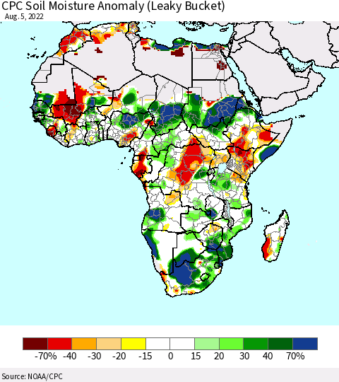 Africa CPC Soil Moisture Anomaly (Leaky Bucket) Thematic Map For 8/1/2022 - 8/5/2022
