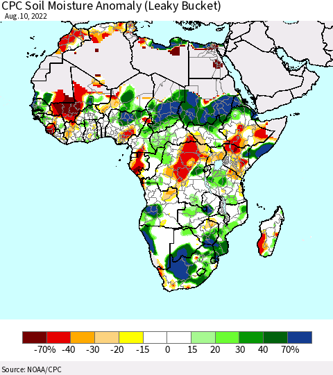 Africa CPC Soil Moisture Anomaly (Leaky Bucket) Thematic Map For 8/6/2022 - 8/10/2022
