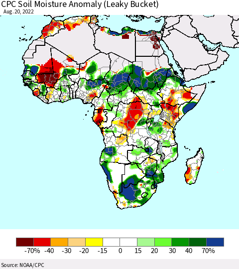 Africa CPC Soil Moisture Anomaly (Leaky Bucket) Thematic Map For 8/16/2022 - 8/20/2022
