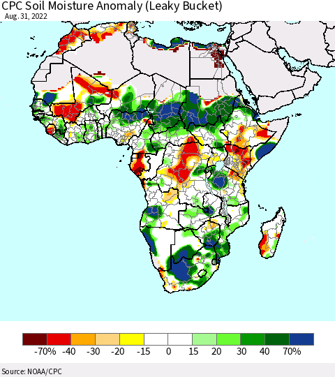 Africa CPC Soil Moisture Anomaly (Leaky Bucket) Thematic Map For 8/26/2022 - 8/31/2022