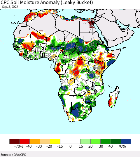 Africa CPC Soil Moisture Anomaly (Leaky Bucket) Thematic Map For 9/1/2022 - 9/5/2022