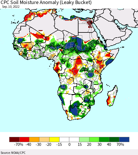 Africa CPC Soil Moisture Anomaly (Leaky Bucket) Thematic Map For 9/6/2022 - 9/10/2022