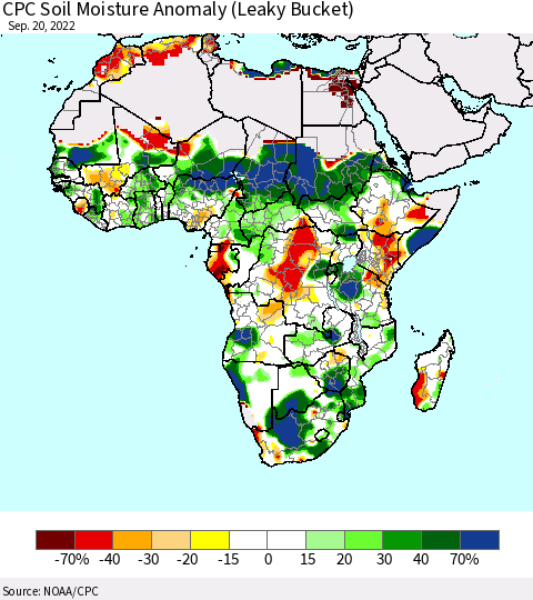 Africa CPC Soil Moisture Anomaly (Leaky Bucket) Thematic Map For 9/16/2022 - 9/20/2022