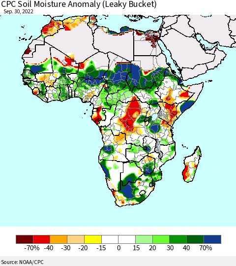 Africa CPC Soil Moisture Anomaly (Leaky Bucket) Thematic Map For 9/26/2022 - 9/30/2022