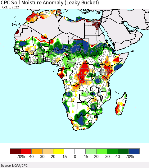 Africa CPC Soil Moisture Anomaly (Leaky Bucket) Thematic Map For 10/1/2022 - 10/5/2022