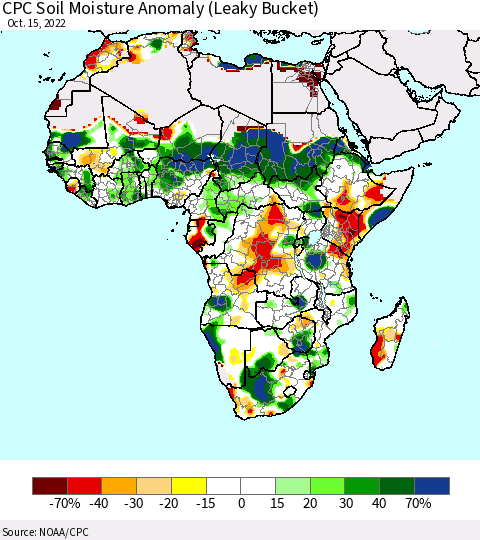 Africa CPC Soil Moisture Anomaly (Leaky Bucket) Thematic Map For 10/11/2022 - 10/15/2022