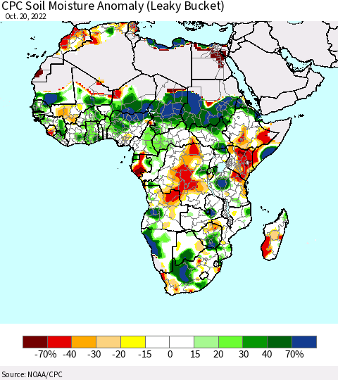 Africa CPC Soil Moisture Anomaly (Leaky Bucket) Thematic Map For 10/16/2022 - 10/20/2022