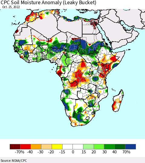 Africa CPC Soil Moisture Anomaly (Leaky Bucket) Thematic Map For 10/21/2022 - 10/25/2022