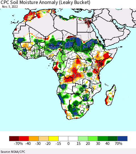 Africa CPC Soil Moisture Anomaly (Leaky Bucket) Thematic Map For 11/1/2022 - 11/5/2022