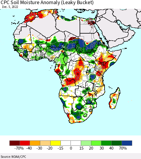 Africa CPC Soil Moisture Anomaly (Leaky Bucket) Thematic Map For 12/1/2022 - 12/5/2022