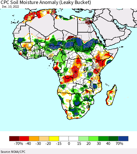 Africa CPC Soil Moisture Anomaly (Leaky Bucket) Thematic Map For 12/6/2022 - 12/10/2022