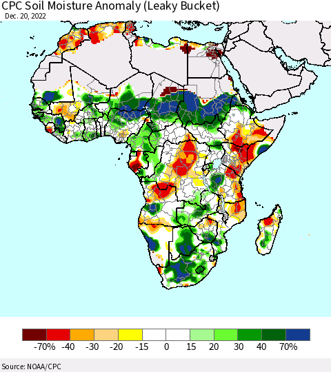 Africa CPC Soil Moisture Anomaly (Leaky Bucket) Thematic Map For 12/16/2022 - 12/20/2022