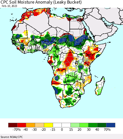 Africa CPC Soil Moisture Anomaly (Leaky Bucket) Thematic Map For 2/6/2023 - 2/10/2023