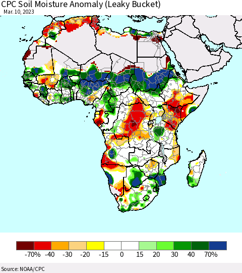 Africa CPC Soil Moisture Anomaly (Leaky Bucket) Thematic Map For 3/6/2023 - 3/10/2023