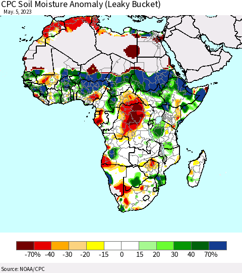Africa CPC Soil Moisture Anomaly (Leaky Bucket) Thematic Map For 5/1/2023 - 5/5/2023