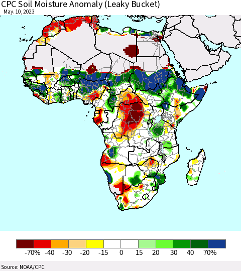 Africa CPC Soil Moisture Anomaly (Leaky Bucket) Thematic Map For 5/6/2023 - 5/10/2023