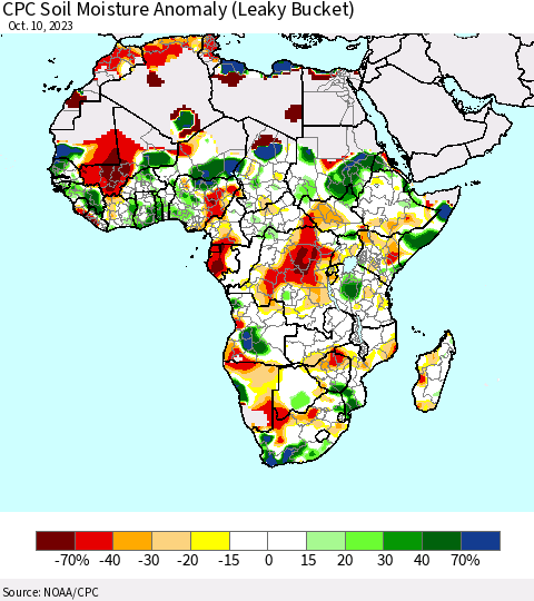 Africa CPC Soil Moisture Anomaly (Leaky Bucket) Thematic Map For 10/6/2023 - 10/10/2023