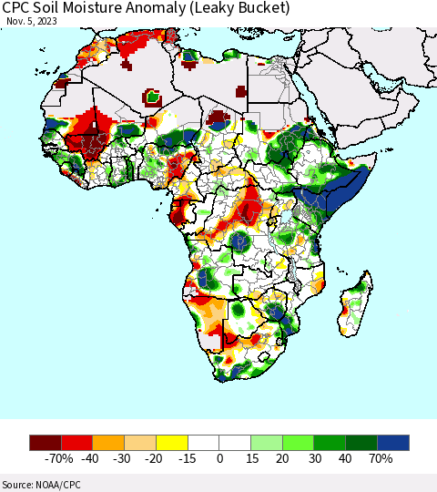 Africa CPC Soil Moisture Anomaly (Leaky Bucket) Thematic Map For 11/1/2023 - 11/5/2023