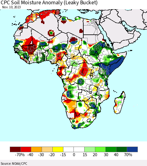 Africa CPC Soil Moisture Anomaly (Leaky Bucket) Thematic Map For 11/6/2023 - 11/10/2023
