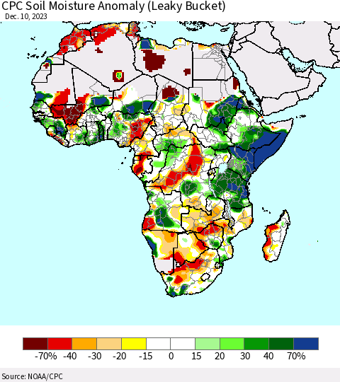 Africa CPC Soil Moisture Anomaly (Leaky Bucket) Thematic Map For 12/6/2023 - 12/10/2023