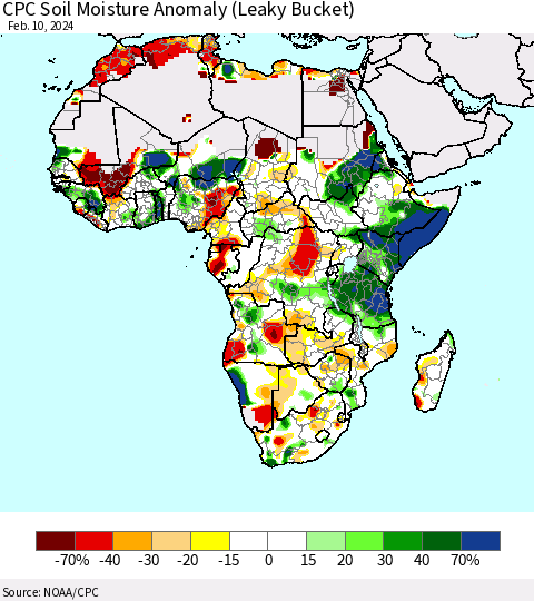 Africa CPC Soil Moisture Anomaly (Leaky Bucket) Thematic Map For 2/6/2024 - 2/10/2024