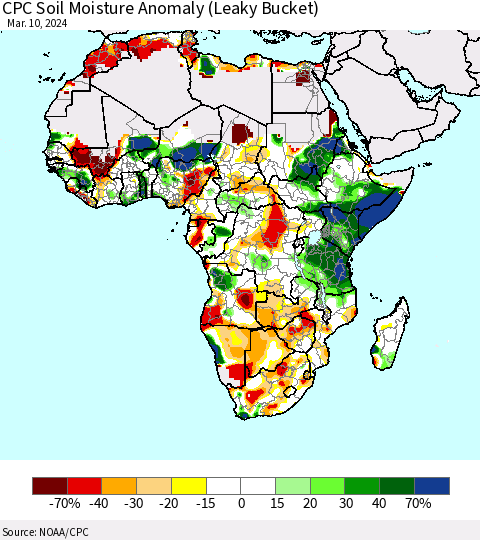 Africa CPC Soil Moisture Anomaly (Leaky Bucket) Thematic Map For 3/6/2024 - 3/10/2024