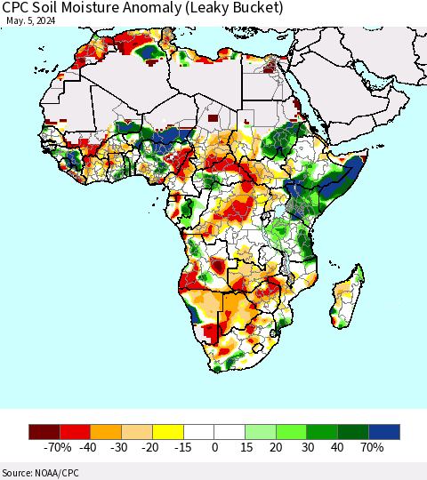 Africa CPC Soil Moisture Anomaly (Leaky Bucket) Thematic Map For 5/1/2024 - 5/5/2024