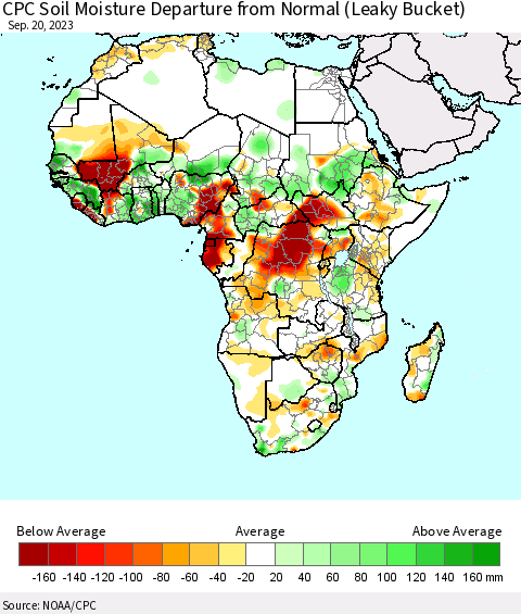 Africa CPC Soil Moisture Anomaly (Leaky Bucket) Thematic Map For 9/16/2023 - 9/20/2023