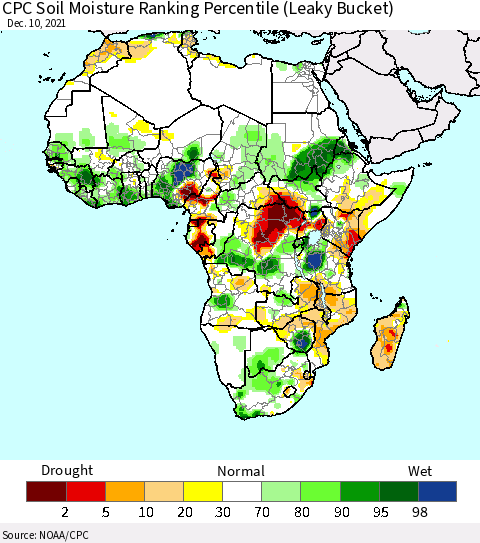 Africa CPC Calculated Soil Moisture Ranking Percentile Thematic Map For 12/6/2021 - 12/10/2021