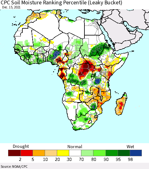 Africa CPC Calculated Soil Moisture Ranking Percentile Thematic Map For 12/11/2021 - 12/15/2021