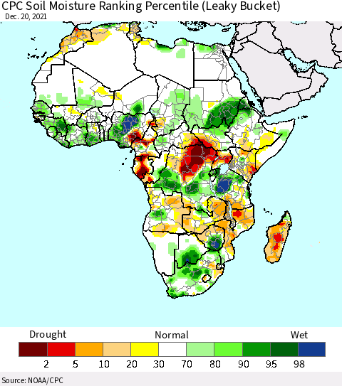 Africa CPC Calculated Soil Moisture Ranking Percentile Thematic Map For 12/16/2021 - 12/20/2021