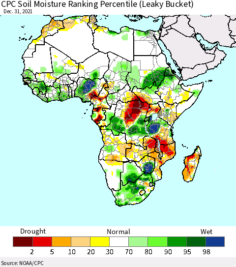Africa CPC Calculated Soil Moisture Ranking Percentile Thematic Map For 12/26/2021 - 12/31/2021
