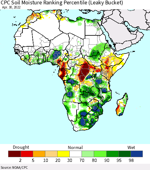 Africa CPC Calculated Soil Moisture Ranking Percentile Thematic Map For 4/26/2022 - 4/30/2022