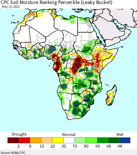 Africa CPC Calculated Soil Moisture Ranking Percentile Thematic Map For 5/11/2022 - 5/15/2022