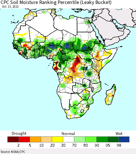 Africa CPC Calculated Soil Moisture Ranking Percentile Thematic Map For 10/11/2022 - 10/15/2022