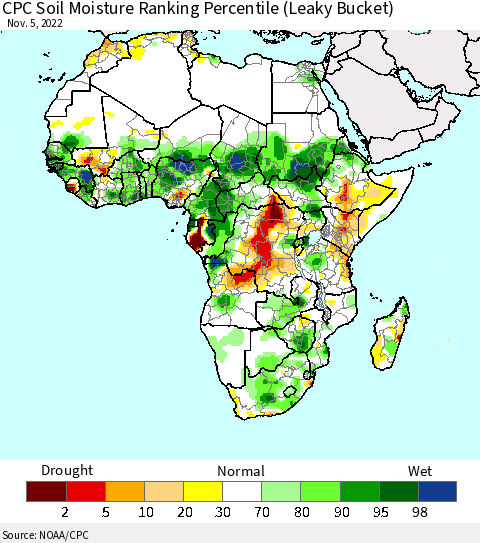 Africa CPC Calculated Soil Moisture Ranking Percentile Thematic Map For 11/1/2022 - 11/5/2022