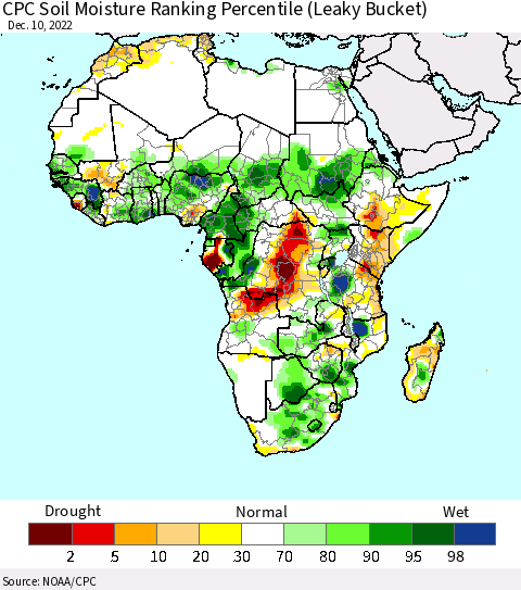 Africa CPC Calculated Soil Moisture Ranking Percentile Thematic Map For 12/6/2022 - 12/10/2022