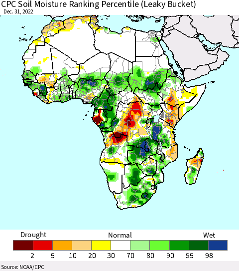 Africa CPC Calculated Soil Moisture Ranking Percentile Thematic Map For 12/26/2022 - 12/31/2022