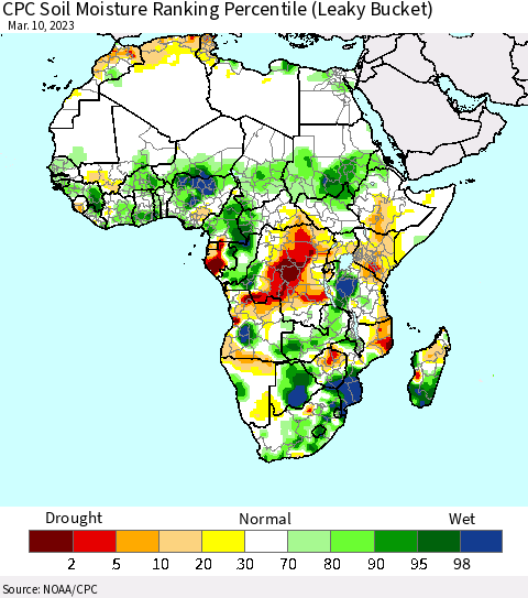 Africa CPC Soil Moisture Ranking Percentile Thematic Map For 3/6/2023 - 3/10/2023