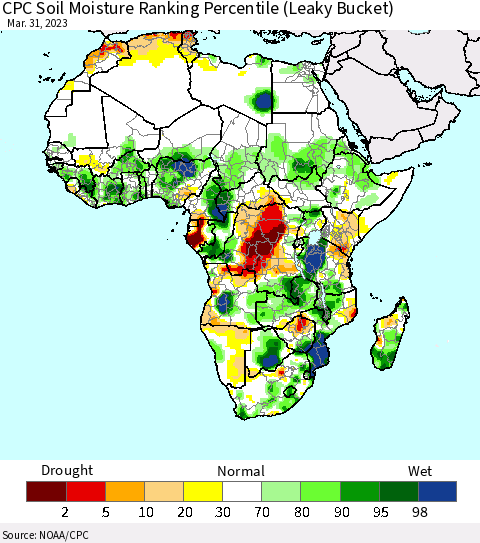 Africa CPC Soil Moisture Ranking Percentile Thematic Map For 3/26/2023 - 3/31/2023