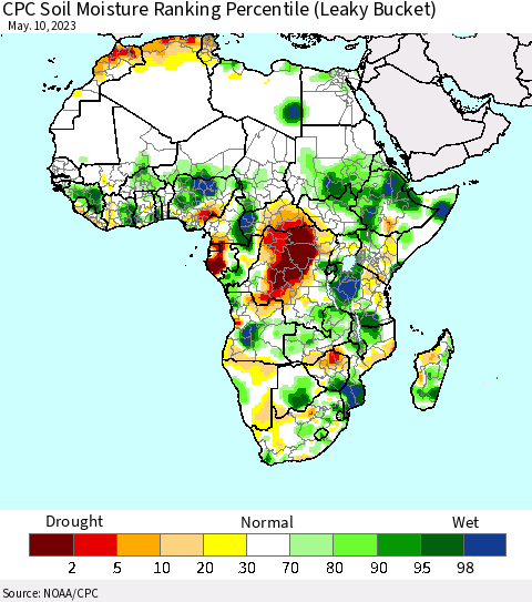 Africa CPC Soil Moisture Ranking Percentile Thematic Map For 5/6/2023 - 5/10/2023