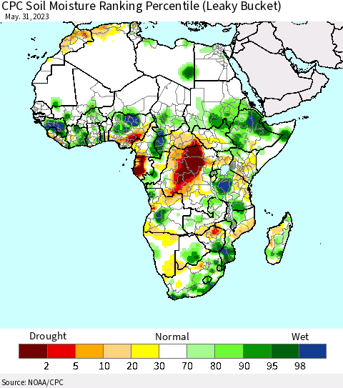 Africa CPC Soil Moisture Ranking Percentile Thematic Map For 5/26/2023 - 5/31/2023